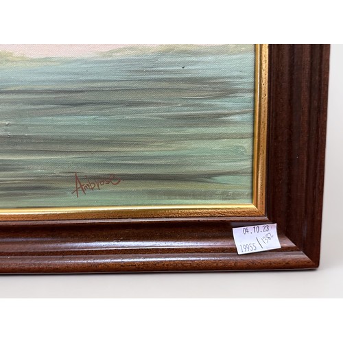 395 - Ambrose (20th century) Seascape study of a fully rigged ship with other ships beyond, signed, oil on... 