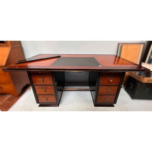 296 - An Authentic Models captains desk, with inset black leather scribe to top and brass capped corners, ... 