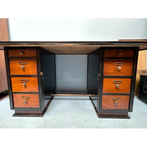 296 - An Authentic Models captains desk, with inset black leather scribe to top and brass capped corners, ... 