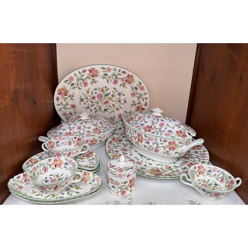 12 - A large Minton Bone China ‘Haddon Hall’ pattern part tea and dinner service, iconic floral decoratio... 