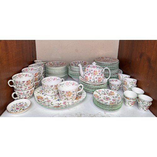 12 - A large Minton Bone China ‘Haddon Hall’ pattern part tea and dinner service, iconic floral decoratio... 