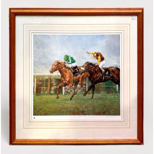 307 - Four various horse racing prints including a limited edition print after Claire Eva Burton, edition ... 