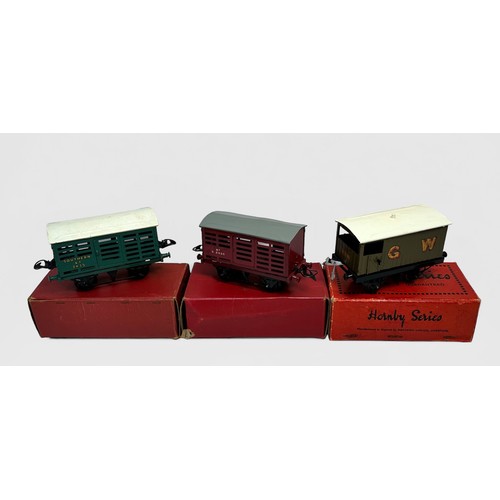 216 - A collection of eleven assorted boxed Meccano Hornby ‘O’ gauge vans including Brake Van RS655, No.1 ... 