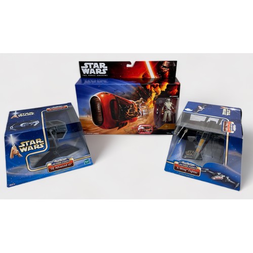 243 - Six assorted boxed Hasbro Star Wars vehicles, speeders and fighter ships, comprising, Attack of The ... 