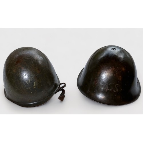 504 - A Polish Army combat helmet, green with leather liner and chinstrap, together with British BMB (Brig... 