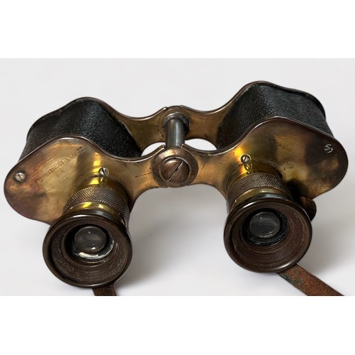 509 - A pair of No.3 MkII WW1 x6 binoculars by Kershaw, with brass coating, scratched Admiralty broad arro... 