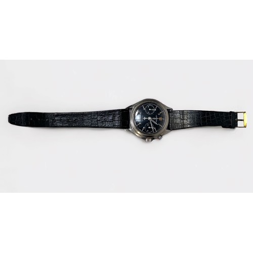 48 - A rare Lemania British Military RAF issue single pusher chronograph pilot's wristwatch, the black di... 