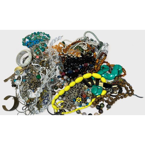 120 - A large amount of various costume jewellery, silver jewellery, and watches, including, beads, bangle... 