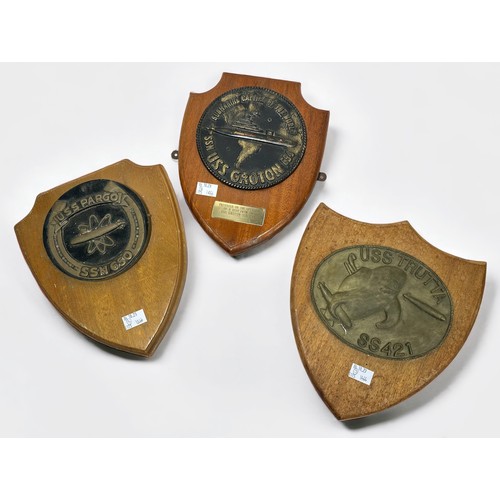 596 - Two Ships Crests / Tampions, heavy brass ships badges for two United States Navy submarines, USS Par... 