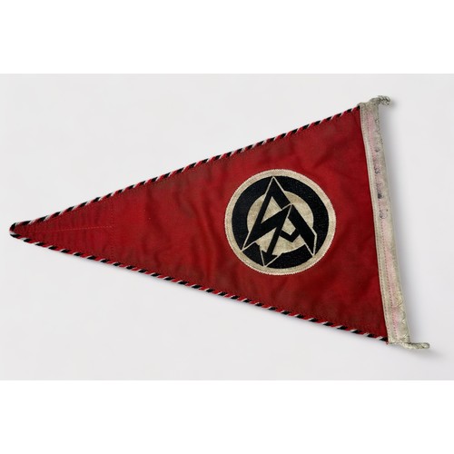 580 - A 1933 German SA car pennant, red with black and white stylised SA crest and piped edges.  Feint dat... 