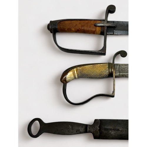 585 - Two various 19th century cavalry officer's swords, with curved and fullered blades, scrolled quillon... 