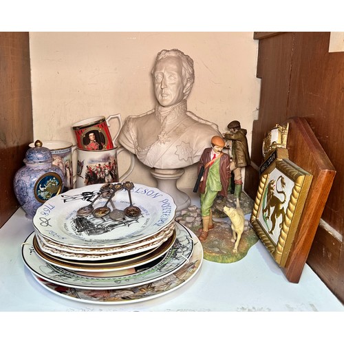 590 - A collection of assorted Nelson related items including a composite bust of The Duke of Wellington, ... 