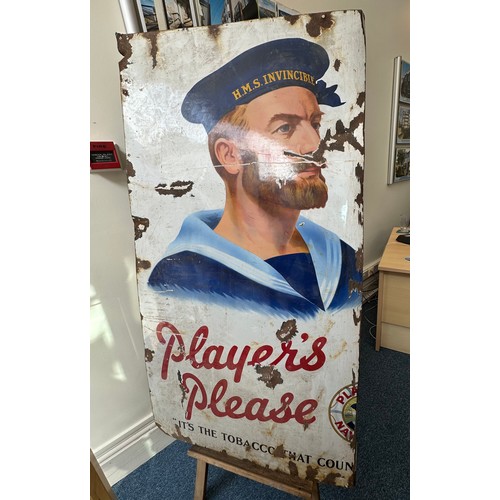 489 - A vintage enamel metal advertising sign for 'Player's Navy Cut' cigarettes, featuring a head and sho... 