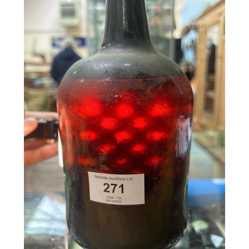 271 - A vintage bottle of Calvados Brandy, believed to be circa late 18th century, in hand-blown green gla... 