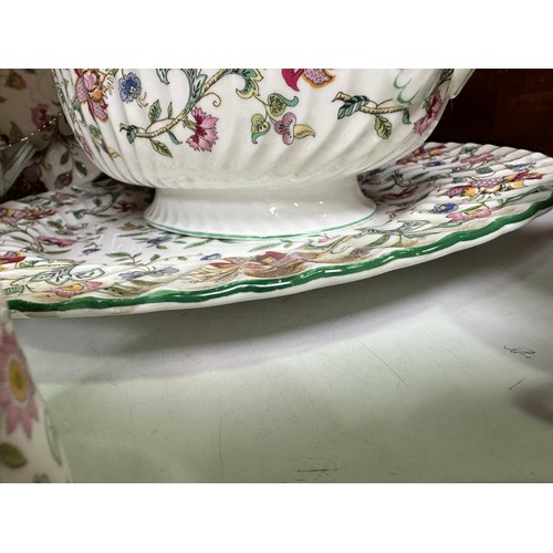 12 - A large Minton Bone China ‘Haddon Hall’ pattern part tea and dinner service, iconic floral decoratio... 