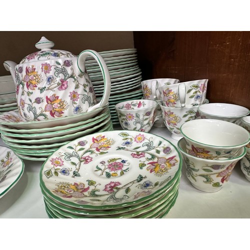 12 - A large Minton Bone China ‘Haddon Hall’ pattern part tea and dinner service, iconic floral decoratio... 