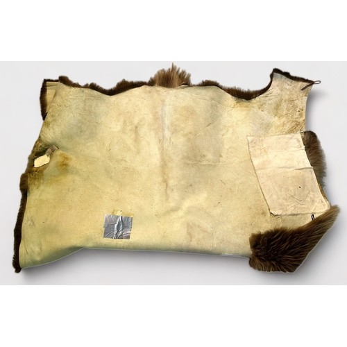 556 - A long-haired cow hide, together with two hide harnesses and Caucasian style small rug (3)