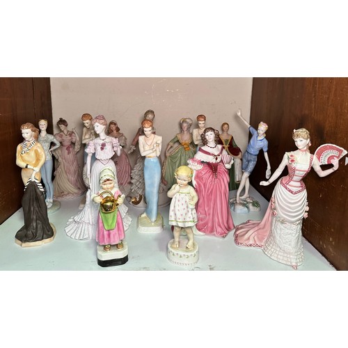 7 - Sixteen assorted porcelain figurines of ladies, comprising Royal Worcester, Coalport, Wedgwood, Fran... 