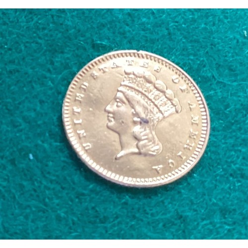 306 - A gold USA Indian head dollar – quite a rare coin but this piece has some soldering on the reverse w... 