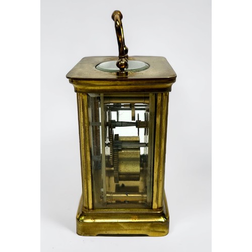 388 - An early 20th Century French brass cased carriage clock by Duverdrey & Bloquel, the white enamel dia... 