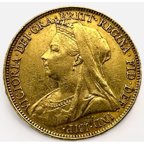 315 - A Queen Victoria 1898 22ct gold full Sovereign, gross weight approximately 8g