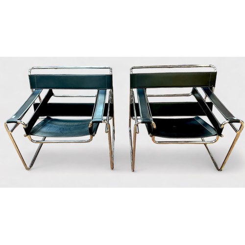 520 - A pair of 20th century Model B3 'Wassily' chromium armchairs after Marcel Breuer:, of typical modern... 