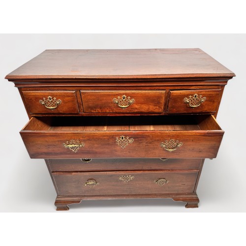 517 - A mid 18th century stained mahogany chest of drewers, comprising three short drawers above three grd... 