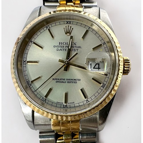 108 - A Stainless Steel and 18ct Gold Rolex (Rolesor) Datejust Wristwatch, C.2002, model 16233, the silver... 