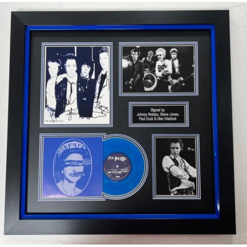 368 - A signed monochrome picture of The Sex Pistols, bearing signatures of Johnny Rotten, Steve Jones, Pa... 