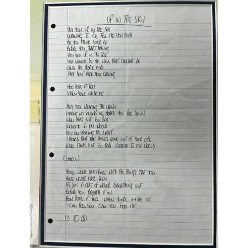 363 - Original handwritten lyrics for ‘Up In The Sky’ by Noel Gallagher for Oasis album ‘Definitely Maybe’... 