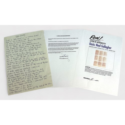 370 - Original handwritten practice/memory sheet of song lyrics for ‘Sad Song’ by Noel Gallagher for a pla... 