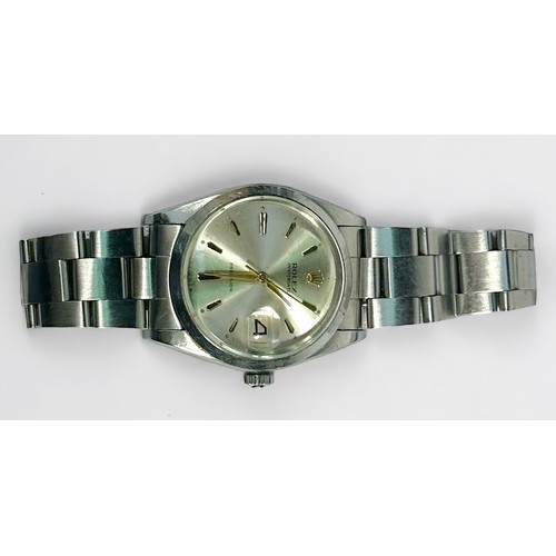 114 - A Gents Stainless Steel Rolex OysterDate Precision, C.1976, the silvered dial with applied gold bato... 