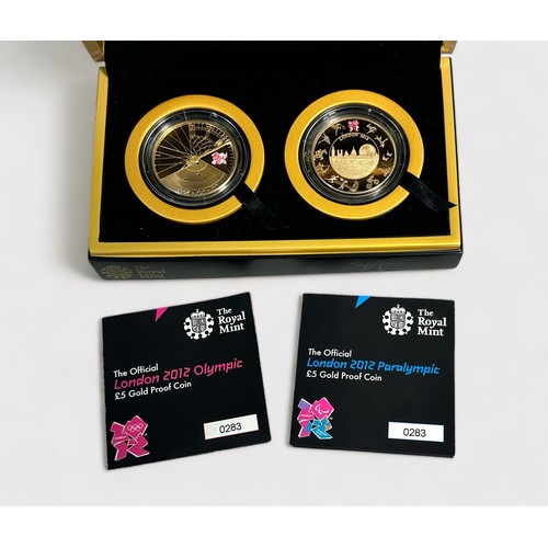 317 - A Royal Mint two- gold coin set comprising London 2012 Olympic £5 gold proof coin and London 2012 Pa... 