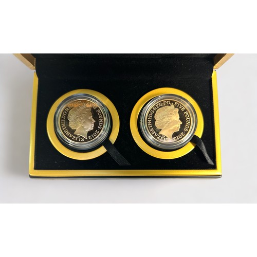 317 - A Royal Mint two- gold coin set comprising London 2012 Olympic £5 gold proof coin and London 2012 Pa... 