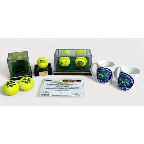 623 - An Andy Murray signed Wilson 1 tennis ball and replica Wimbledon 2013 Slazenger tennis ball, housed ... 