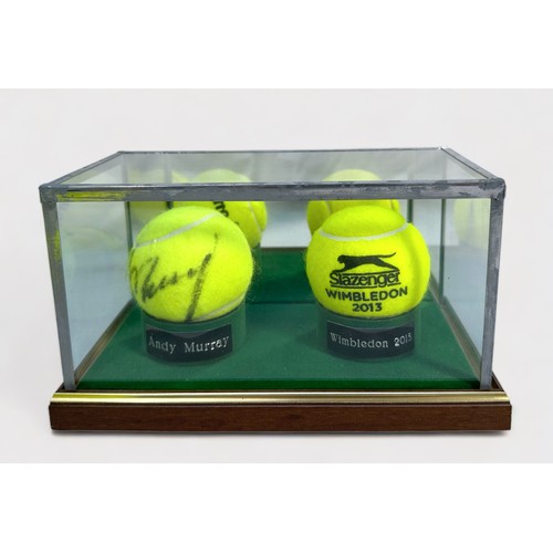 623 - An Andy Murray signed Wilson 1 tennis ball and replica Wimbledon 2013 Slazenger tennis ball, housed ... 