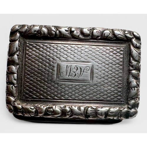 85 - An early Victorian silver vinaigrette by Nathaniel Mills, engine-turned top and base, applied floral... 