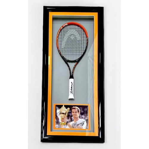 616 - An Andy Murray signed HEAD Radical 27 tennis racket, signed to grip, as part of a framed and glazed ... 