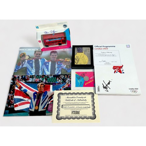 622 - Assorted collectables signed by London 2012 athletes, comprising, a Usain Bolt signed replica London... 