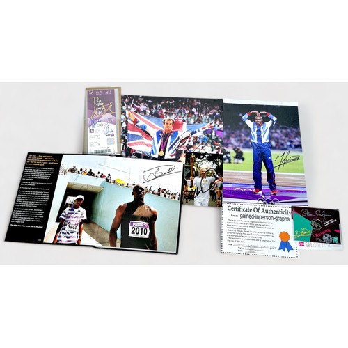 621 - Assorted collectables signed by London 2012 athletes, comprising, Usain Bolt signed autobiography, ‘... 