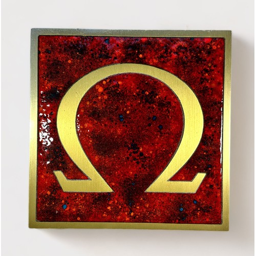 131 - A heavy brass and enamel door handle, from an Omega watch retailer, with large Omega (Ohm) emblem to... 