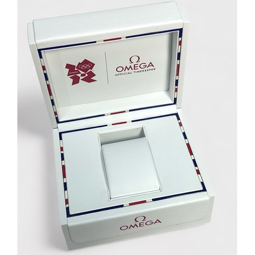 135 - Two Omega 2012 Olympics leather boxes, with Olympic decoration, outer card box, leather wallet and o... 