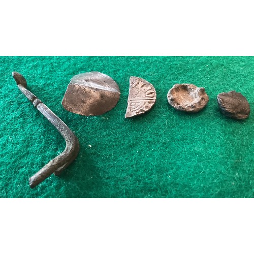 312 - What is believed to be a Roman silver ear scoop (see 3rd photo for close up), two cut UK hammered si... 