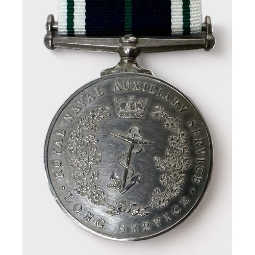 432 - An ERII Royal Navy Auxiliary Service Long Service Medal, named and with box as issued, together with... 