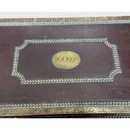 529 - An early 20th Century metal mounted and studded blanket box, with camphor lining and name engraved o... 