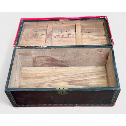 529 - An early 20th Century metal mounted and studded blanket box, with camphor lining and name engraved o... 