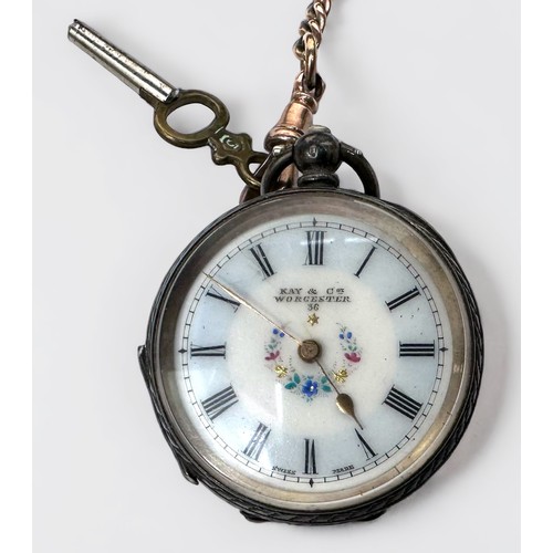 145 - A continental .935 grade silver open-face pocket watch, dial with retailers name ‘Kay & Co Worcester... 