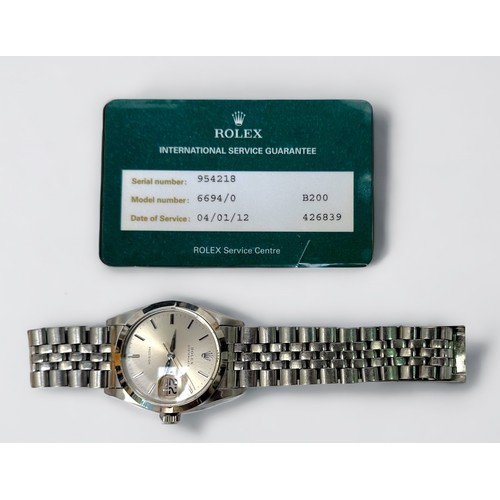 147 - A gents stainless steel Rolex Oysterdate Precision wristwatch, C. early 1960’s, ref. 6694/0, the sil... 