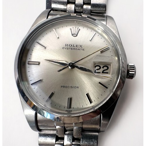 147 - A gents stainless steel Rolex Oysterdate Precision wristwatch, C. early 1960’s, ref. 6694/0, the sil... 