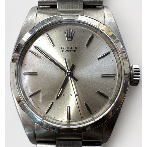 146 - A gents stainless steel Rolex Oyster Precision wristwatch, C.1967, ref. 6426, the silvered dial with... 